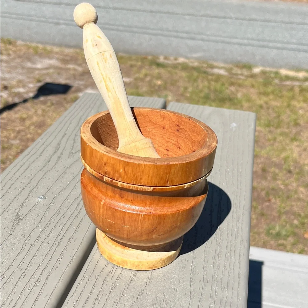 Vintage Wooden Mortar and Pestle Set